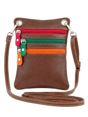 Made in Italy – Multicolor 4 Zipper Pocket Crossbody/Belt Leather Bag ❤️🤍💚